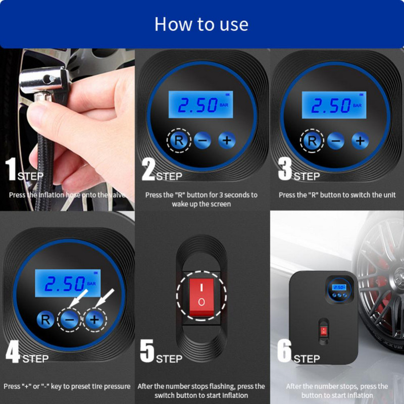 Vezeték nélküli autós légszivattyú 12V 150PSI hordozható motorkerékpárok kerékpár autó gumiabroncs légkompresszor mini felfújható szivattyú