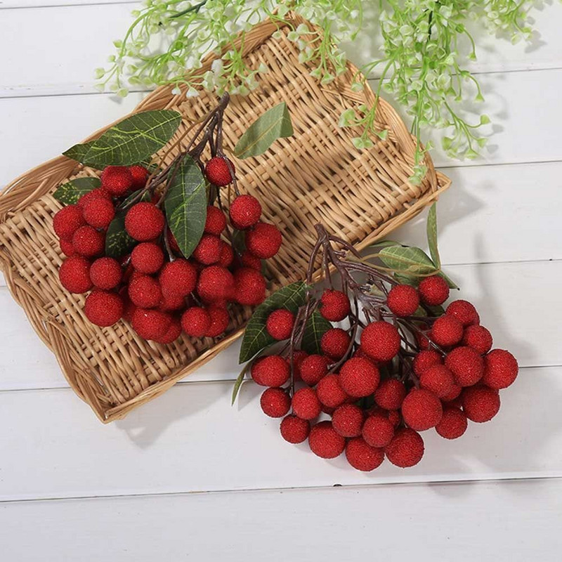 Mesterséges gyümölcsök ágak Longan paradicsom gránátalma áfonya cseresznye gyümölcs modell kirakati dísz fotó kellékek lakberendezés