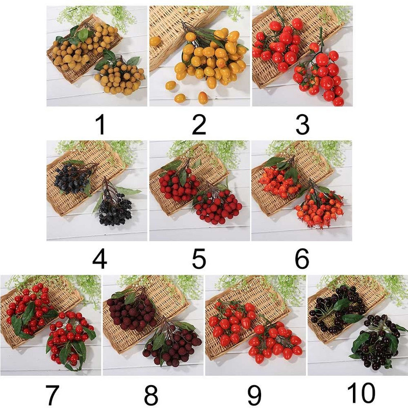 Mesterséges gyümölcsök ágak Longan paradicsom gránátalma áfonya cseresznye gyümölcs modell kirakati dísz fotó kellékek lakberendezés