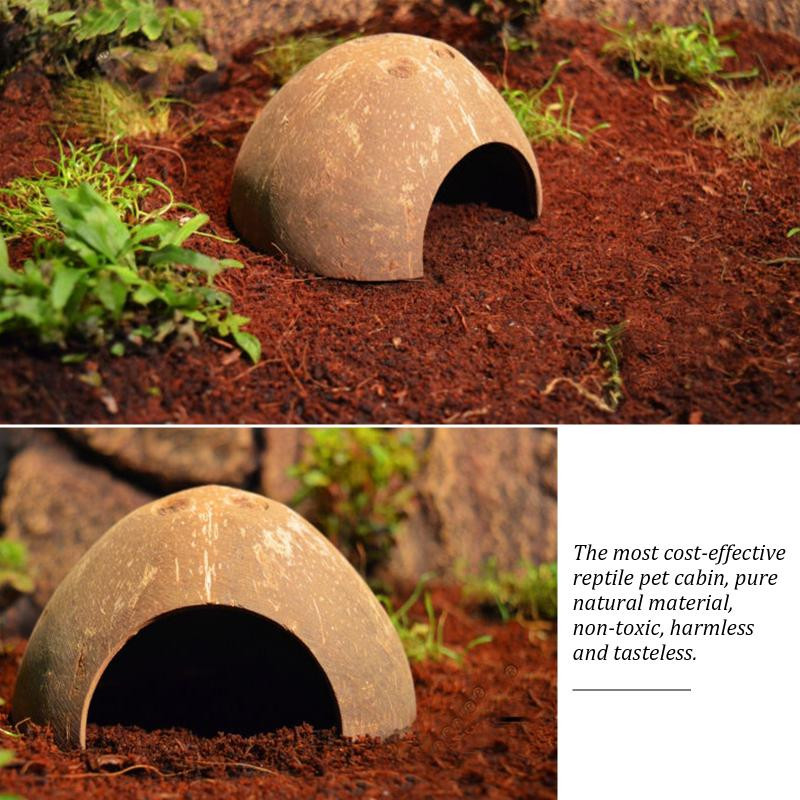 Hüllő barlang Rejtős teknős Bújás Élőhely barlang Természetes kókuszdióhéj Hüllő garnélaház Akvárium Akvárium Dísz