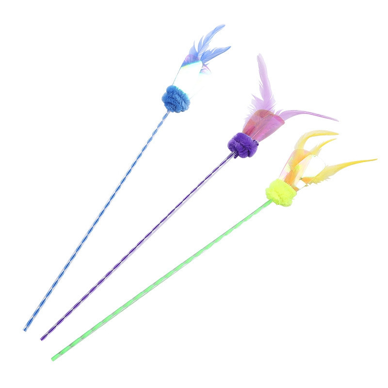 1 τεμ. Παιχνίδι για γάτες Αστεία ράβδο τρέιλερ για γάτες για κατοικίδια με ψεύτικο φτερό πούλιες με κουδούνι, πομ πομ, ραβδί με μπαλάκια, παιχνίδια για προμήθειες για κατοικίδια γατούλα