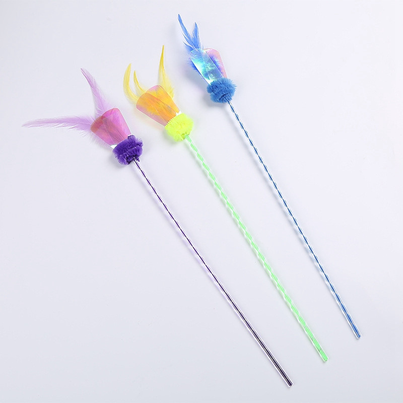 1 τεμ. Παιχνίδι για γάτες Αστεία ράβδο τρέιλερ για γάτες για κατοικίδια με ψεύτικο φτερό πούλιες με κουδούνι, πομ πομ, ραβδί με μπαλάκια, παιχνίδια για προμήθειες για κατοικίδια γατούλα