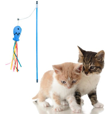 Legendog Cat Wand Stick Toys Cat Play Wand Funny Fish Design Tassel Cat Stick Toy Kitten Training Wand With Catnip Pet Supplies