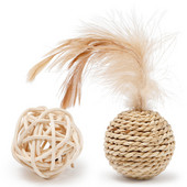 Legendog 2PCS Rattan Ball Cat Toy Funny Faux Feather Cat Bell Ball Kitten Play Ball Διαδραστικά εργαλεία Προμήθειες για κατοικίδια