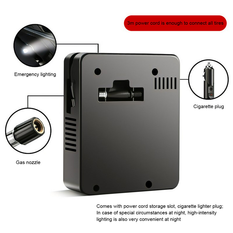 96 W-os autós elektromos légszivattyú mini gumiabroncs-felfújó 12V 100PSI 35L/perc hordozható légkompresszor autós motorkerékpárokhoz kerékpár labda