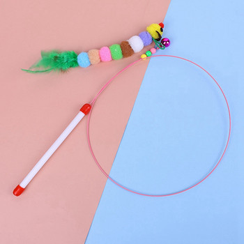 1 PCS Cat Teaser Wand Toy Интерактивна забавна Caterpillar Kitten Toy Colorful Feather Toy Cat Funny Wand Toy Random Color