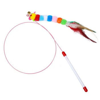 1 PCS Cat Teaser Wand Toy Интерактивна забавна Caterpillar Kitten Toy Colorful Feather Toy Cat Funny Wand Toy Random Color