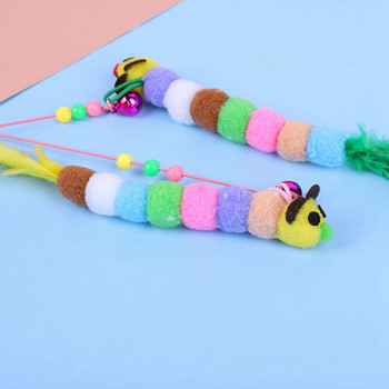 1 PCS Cat Teaser Wand Toy Интерактивна забавна Caterpillar Kitten Toy Colorful Feather Toy Cat Funny Wand Toy Random Color