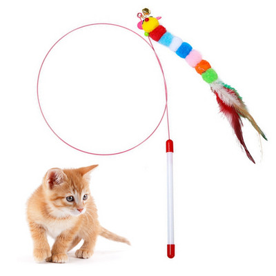 1 KOM Cat Teaser Wand Toy Interactive Funny Caterpillar Kitten Toy Šareno perje Igračka Cat Funny Wand Toy slučajna boja