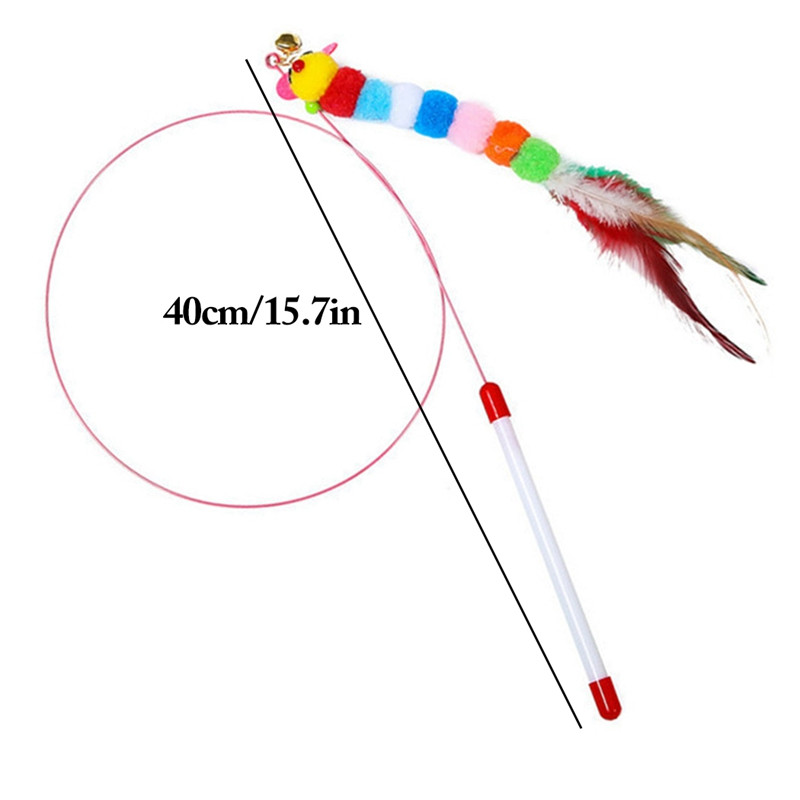 1 db macska ugrató pálcajáték interaktív vicces hernyó cica játék színes tollas játék macska Vicces pálca játék véletlenszerű színű