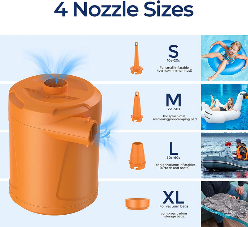 400 l/perc hordozható levegőszivattyú 5200 mAh-s akkumulátorral, USB újratölthető legkönnyebb légszivattyú a gyors felfújáshoz a medence úszóihoz