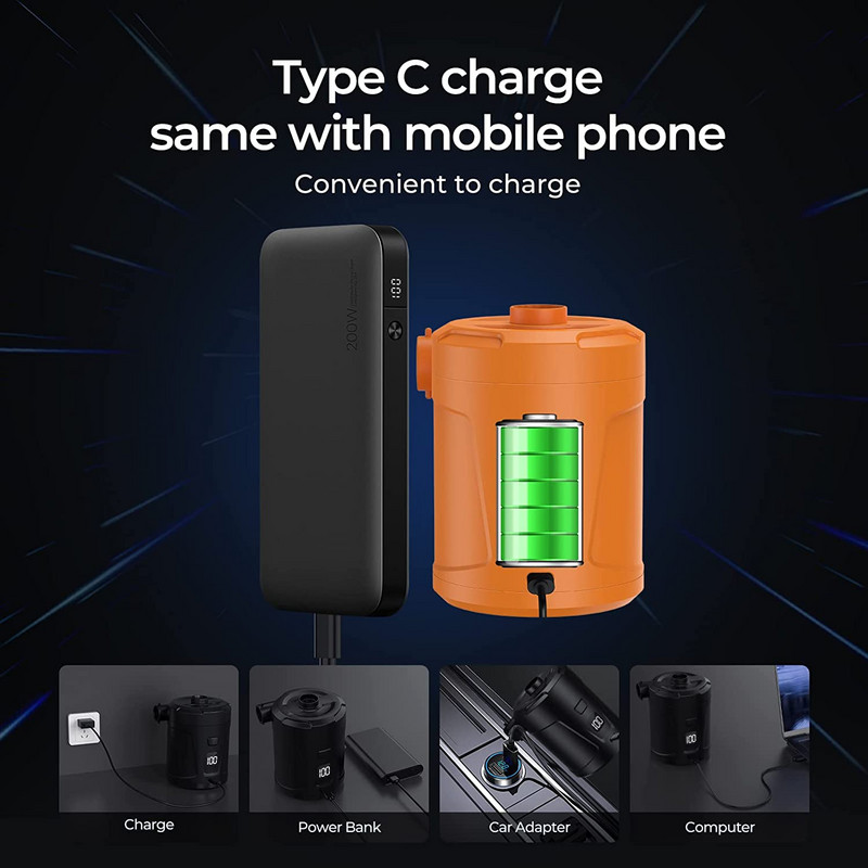 400 l/perc hordozható levegőszivattyú 5200 mAh-s akkumulátorral, USB újratölthető legkönnyebb légszivattyú a gyors felfújáshoz a medence úszóihoz