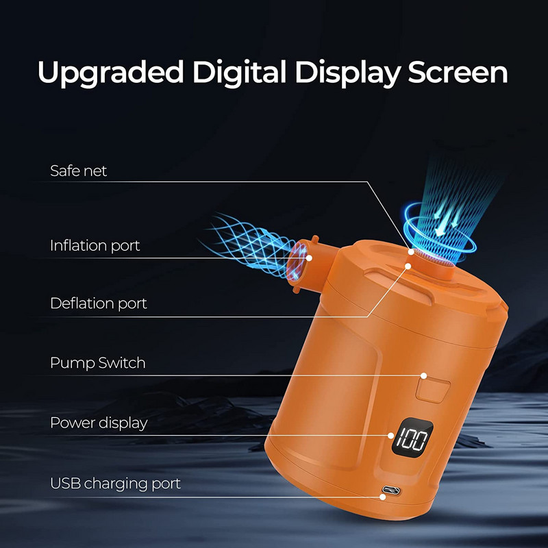 400 l/perc hordozható levegőszivattyú 5200 mAh-s akkumulátorral, USB újratölthető legkönnyebb légszivattyú a gyors felfújáshoz a medence úszóihoz