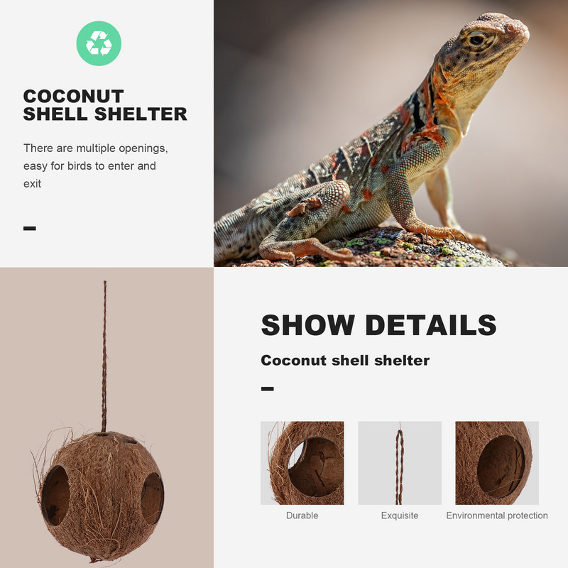 Gyík búvólyuk Naturals Coco Hideaway kókuszdióhéj hüllő barlangi pelyva ketrec függő kunyhó szimulált pinty