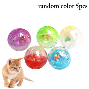 5PCS Cat Ball Toys Пластмасови леки цветни котета Играчка звънец Kitten Chew Toys Chase Ball For Interactive Kitten Exercise Toy