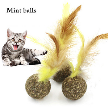 Legendog 1 τμχ Γάτα Catnip Ball Διαδραστική Faux Feather Παιχνίδι γάτας Molar Ball Cat Grass Supplies Προμήθειες Cat Chew Ball Cat