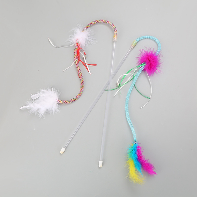 1 DB macskapálca játék interaktív vicces tollpálca, macska kötekedő pálca egérketrec játékok műanyag mesterséges, színes rúd macskakellékek