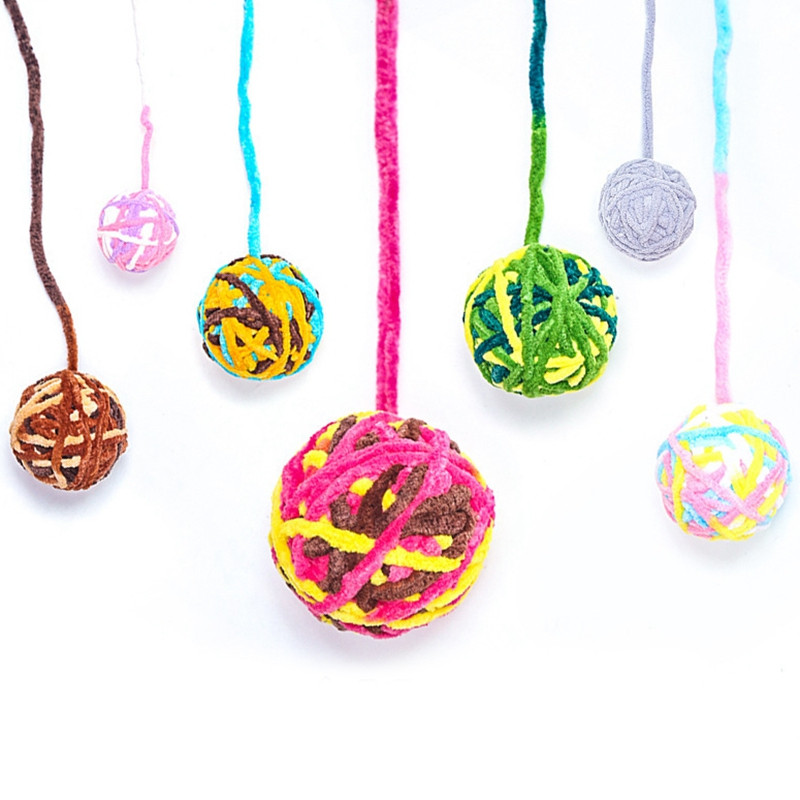 Színes macska labdajáték gyapjú interaktív vicces macska pom pom játék cica játék Ball Pet Cat Ball Teaser játékok Bell Pet Supply