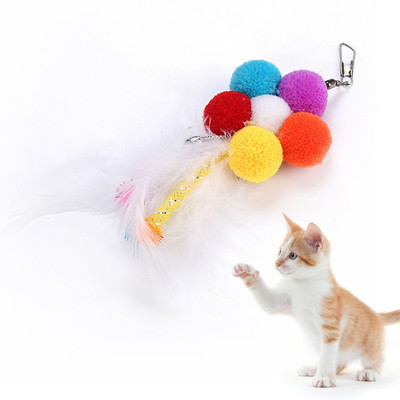 Többszínű macska ugrató pálcajáték interaktív kisállat behúzható tollas csengő utántöltő cserepálcafogó termék cicáknak