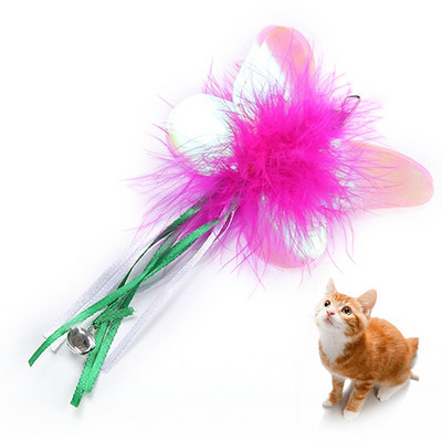 Többszínű macska ugrató pálcajáték interaktív kisállat behúzható tollas csengő utántöltő cserepálcafogó termék cicáknak