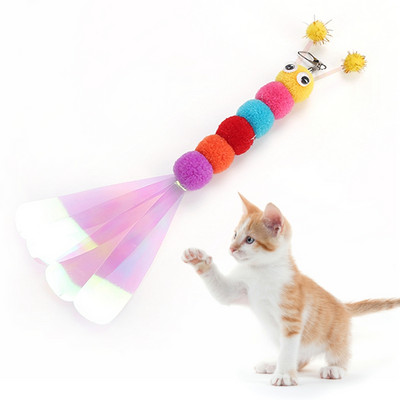Többszínű macska ugrató pálcajáték interaktív kisállat behúzható tollas csengő utántöltő cserepálcafogó termék cicáknak