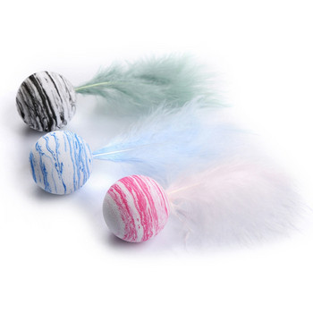 Cat Toy Ball Cat Feather Teaser Wand Ball Toy for Kitten Cat Light Foam Ball Throwing Funny Interactive Plush Toy Supplies