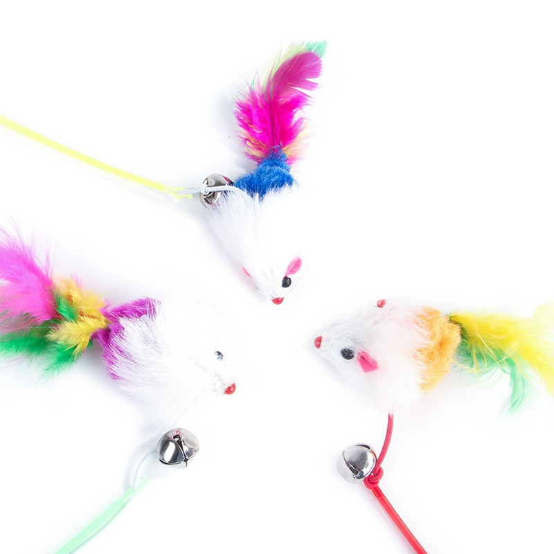 Legendog Pet Cat Bell The Dangle Faux Mouse toll rúd kötéllel Vicces szórakoztató játék Vicces rúd pálca toll bot játék macskáknak