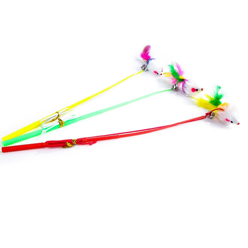 Legendog Pet Cat Bell The Dangle Faux Mouse toll rúd kötéllel Vicces szórakoztató játék Vicces rúd pálca toll bot játék macskáknak