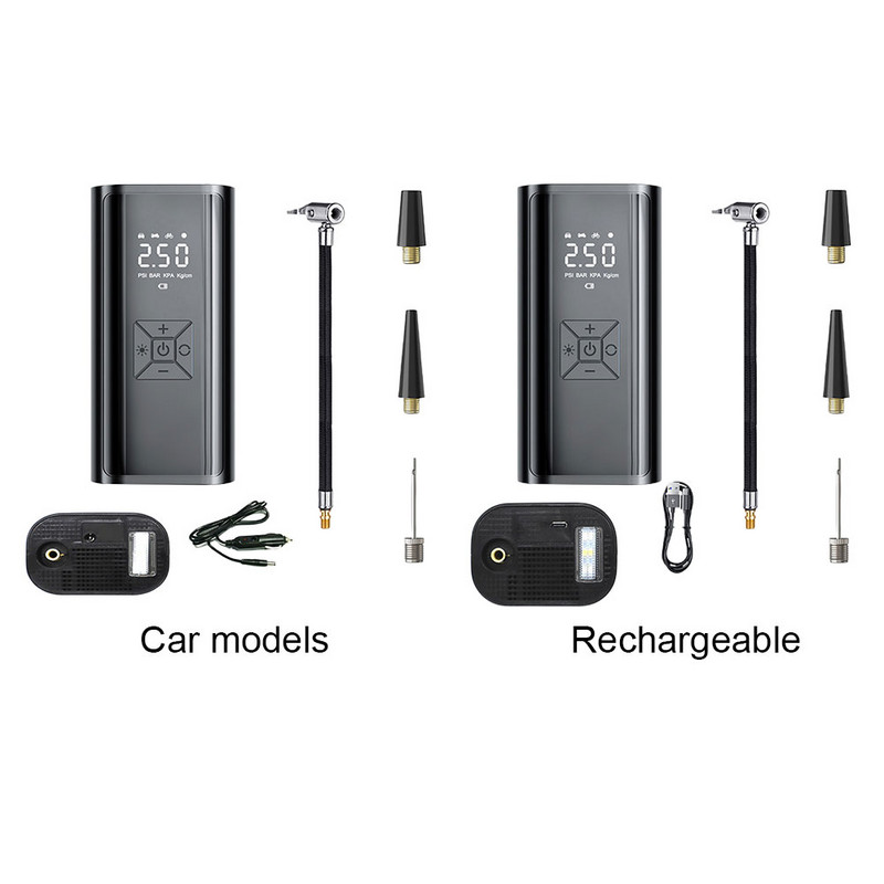 Digitális gumiabroncsnyomás-mérő LED-kijelző, automatikus légszivattyú, vezeték nélküli kézi légszivattyú járműmotorokhoz autógumi-golyókhoz