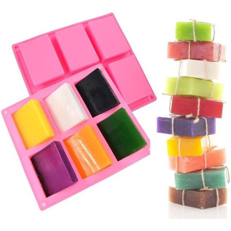 6 üreges szilikon szappanforma négyzet alakú téglalap alakú, kézzel készített szappanforma hordozható egyedi szappanforma készítő eszközök születésnapi ajándékok