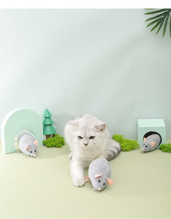 Симулационна мишка Котешка играчка Забавна мека плюшена мишка Звукова скърцаща играчка за котки Устойчивост на надраскване и ухапване Интерактивна играчка коте котешка трева