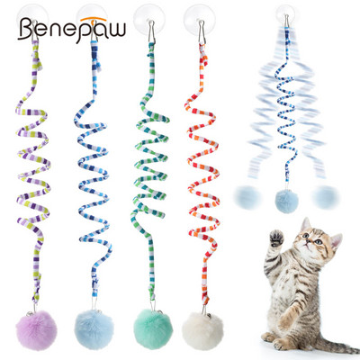 Benepaw Spring Cat Toys Interactive Stretchable Κρεμαστή πόρτα Παιχνίδια για κατοικίδια με μακριά ουρά με Bell μαλακή βελούδινη μπάλα για παιχνίδι για γατάκια