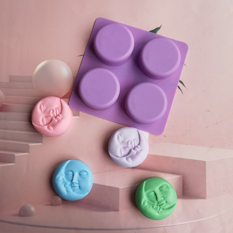 4 üreges szilikon szappanforma Félhold mosolygó arccal Szappankészítő öntőforma Házi készítésű lotion bár Fürdőbombák Polimer agyag forma