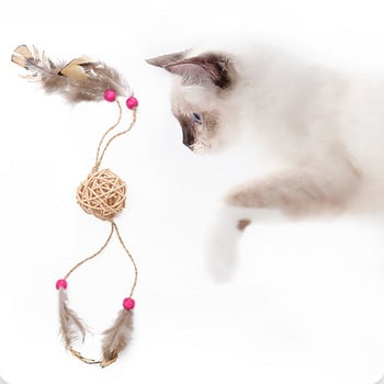 Котешка играчка Pet Rattan Ball Cat Toy Funny Faux Feather Cat Ball Самозабавлявайте се Kitten Playing Interactive Ball Toy for Cat Supplies