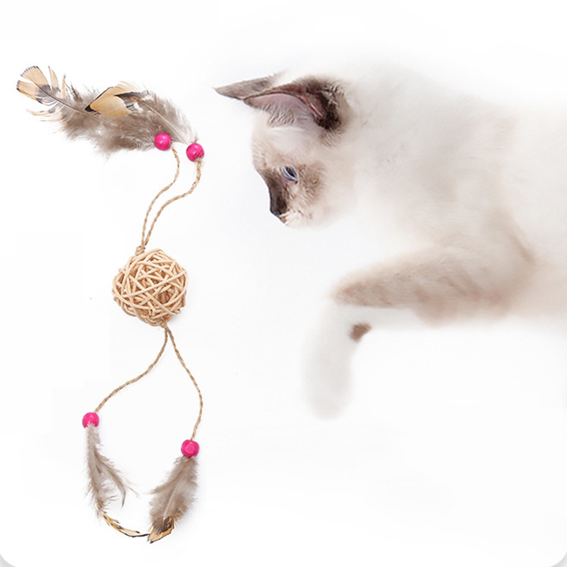 Macskajáték Háziállat Rattan labda Macskajáték Vicces műtollas Macskalabda Önfeledten szórakoztat Cica Interaktív labdajátékkal játszik macskakellékekhez