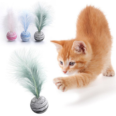 Jucărie pentru pisici Minge Pene Jucărie amuzantă pentru pisică Star Ball Plus Pene Minge din spumă Jucării de aruncat Jucării interactive de pluș Accesorii pentru animale de companie katten toy