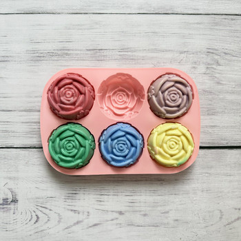 Φόρμες σιλικόνης για σαπούνια 6 οπών Flower Rose Cake Παγωτό Σαπούνι με φόρμα σοκολάτας 3D Cupcake Bakeware Φόρμα ψησίματος για κέικ για μάφιν