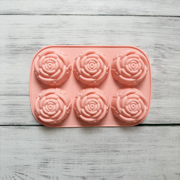 Φόρμες σιλικόνης για σαπούνια 6 οπών Flower Rose Cake Παγωτό Σαπούνι με φόρμα σοκολάτας 3D Cupcake Bakeware Φόρμα ψησίματος για κέικ για μάφιν