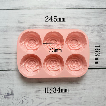 Силиконови форми за сапуни 6 дупки Торта с цветя Роза Форма за сладолед и шоколад Форма за сапун 3D Cupcake Форма за печене Форма за торта Форма за мъфини