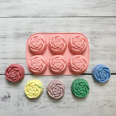 Silikonski kalupi za sapune 6 rupa Flower Rose Torta za sladoled Kalup za čokoladu Sapun 3D Cupcake Posuda za pečenje Kalup za kolače Kalup za muffine