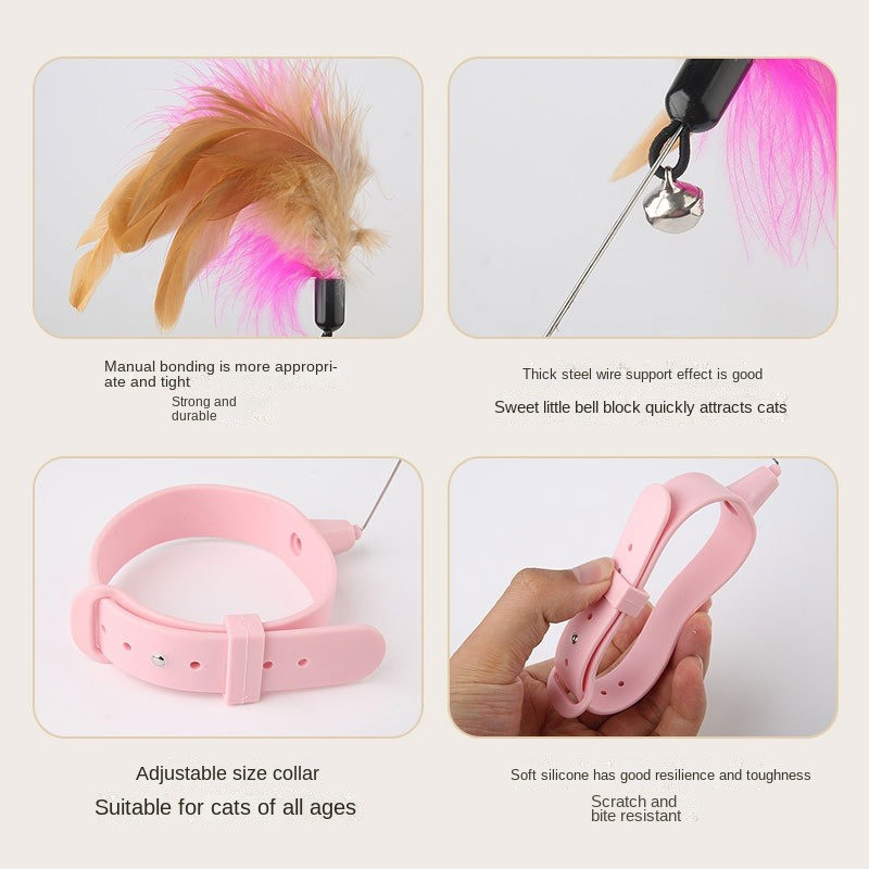 Interaktív macskajátékok Vicces tollas kötekedő bot csengővel, háziállat nyakörvvel.