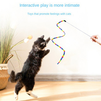 Играчки за котки Rainbow Stripes Забавна котешка пръчка със звънец Интерактивна игра Стоки за домашни любимци Играчки за котки Интерактивна играчка за котка Червей на връв