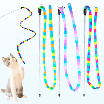 Igračke za mačke Rainbow Stripes Funny Cat Stick sa zvonom Interaktivna igra Oprema za kućne ljubimce Igračke za mačke Interaktivna igračka za mačke Crv na uzici