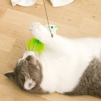 Διαδραστικό παιχνίδι για γάτα αστείο πουλί προσομοίωσης με φτερά με καμπάνα παιχνίδι ραβδί γάτα για γατάκι που παίζει ραβδί παιχνιδιών προμήθειες για γάτες