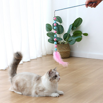 Παιχνίδι για γάτες Pompom Παιχνίδια για γάτες Διαδραστικά παιχνίδια με πούπουλα για γάτες Πειράγματα ανθεκτικών γατών Παιχνίδι ραβδί βελούδινης μπάλας προμήθειες για κατοικίδια Gatos