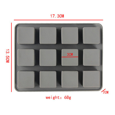 1 db szilikon szappanforma 12 üreges négyzet alakú szappanforma barkácsolás, kézzel készített szilikon sütőforma szappankészítéshez