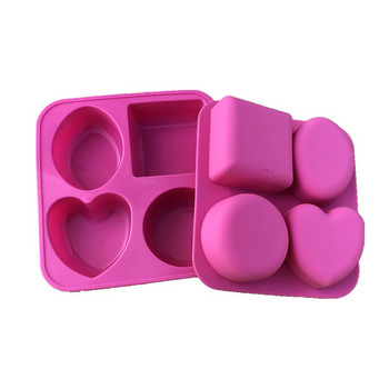 Форми за сапун с 4 кухини Кръгла овална форма на сърце с квадратна форма Ръчно изработена форма за сапун Преносима уникална форма за инструменти за правене на сапун