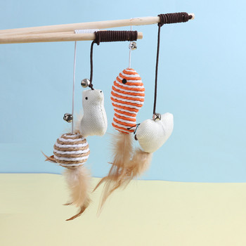 Cat Feather Mouse Funny Stick With Bell Playing Dangle Faux Mice Tease Fun Kitten Rod Toy Интерактивна въдица Wand For Cats