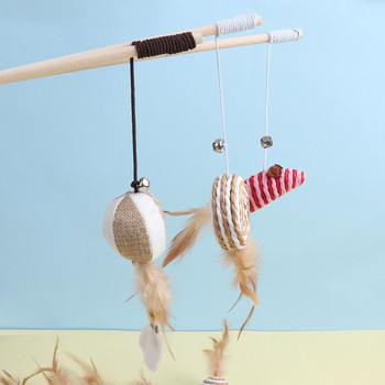 Ποντίκι με φτερά γάτας Αστείο ραβδί με κουδούνι που παίζει Dangle Faux Mice Tease Fun Kitten Rod Toy Διαδραστικό καλάμι ψαρέματος για γάτες