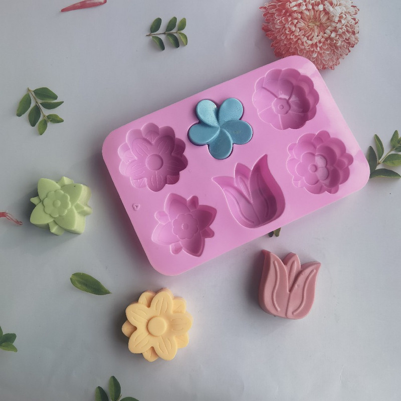 6 lyukú tulipán virág szappan forma barkácsolás kézzel készített szappan szilikon forma szappankészítéshez fondant eszközök tortaforma szappan készítési kellékek